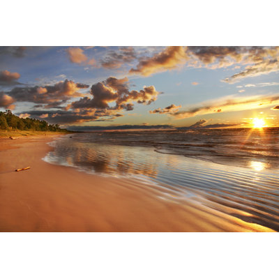 Huron Beach At Sunset - Wrapped Canvas Print