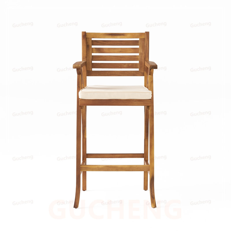 Ensemble de tabourets de bar 2 pièces avec coussins moelleux et structure en bois d'acacia robuste pour une assise extérieure confortable et durable