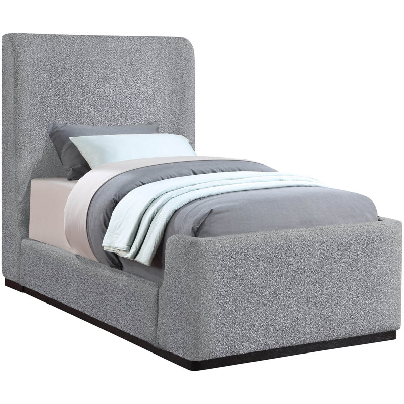 Oliver Boucle Fabric Queen Bed, Twin, Grey Boucle Fabric