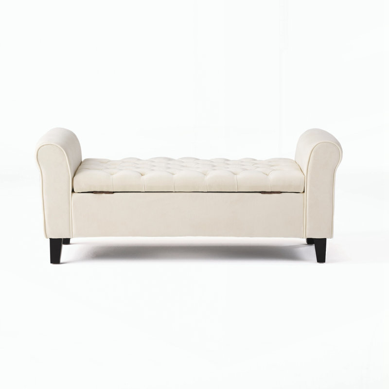 Banc de rangement avec accoudoirs roulés, Ivory, Ivory