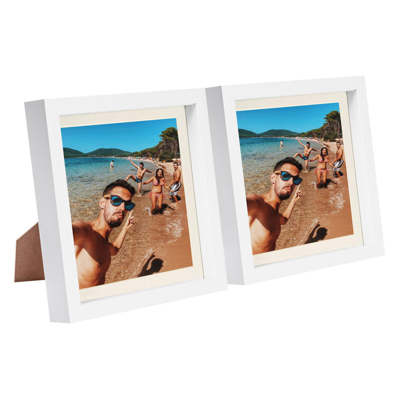 Nicola Spring - 8" x 8" White 3D Box Photo Frames - 6" x 6" Mount - Ivory
