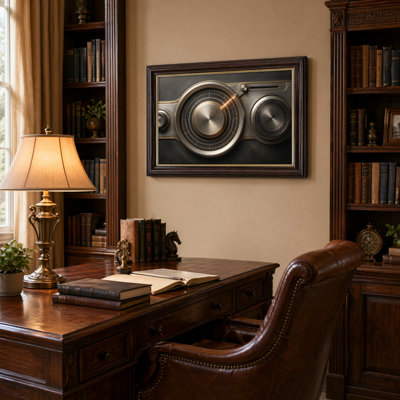 Art mural antique sur toile encadré doré pour le salon, la chambre à coucher, le bureau ou le vestibule - décoration murale décorative avec radio rétro