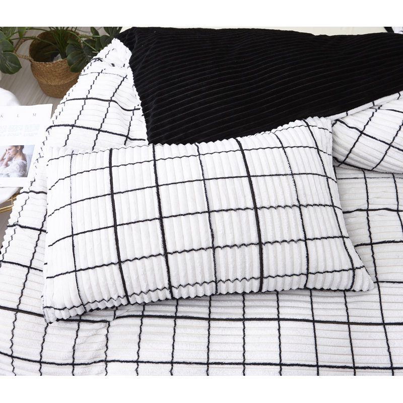 Plaid Duvet Cover Set with Pillowcases Included, Kingsize Duvet Cover + 2 Standard Pillowcases, White