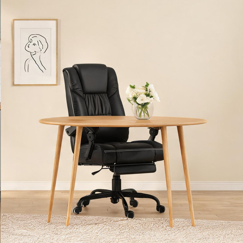 Fauteuil de bureau massant noir de jais avec hauteur réglable et repose-pieds inclinable pour utilisation à domicile