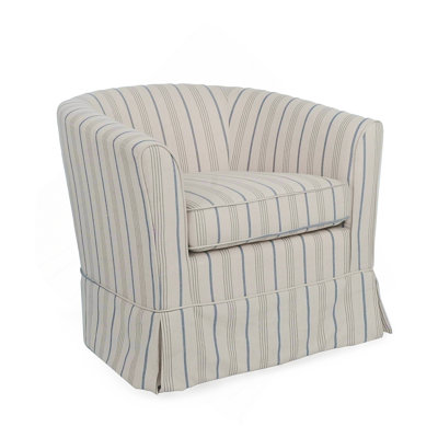 Fauteuil demi-tonneau rembourré à rayures verticales, fauteuil d'appoint à jupe avec coussin amovible pour coin lecture