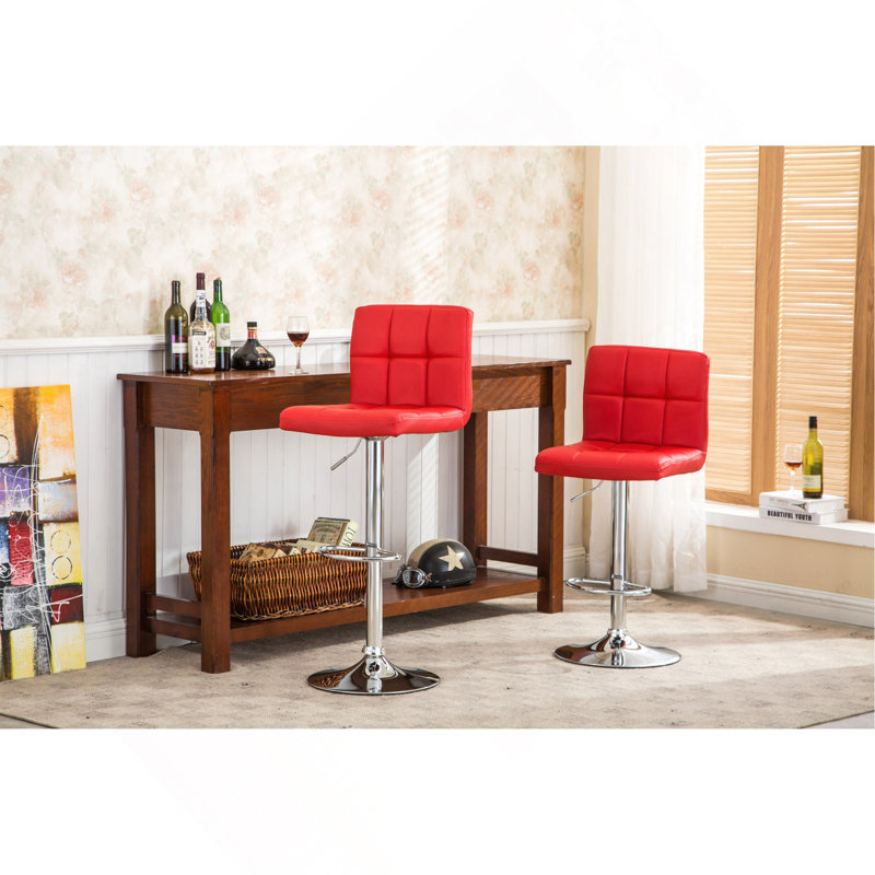 Tabouret de bar pivotant et réglable en similicuir hydraulique, ensemble de 2, rouge