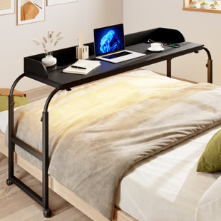 Table de lit réglable Vlsrka de 69,29 po à 86,61 po avec roulettes: bureau intelligent 3 couleurs, bureau roulant d'une hauteur de 32,67 po à 39,37 po (grand / double) avec déflecteur à 3 côtés (capacité de 30 lb)