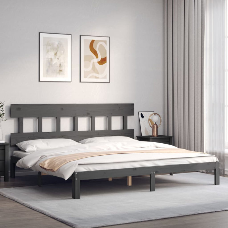 Highlands Solid Wood Bed, 200 x 200cm, Grey