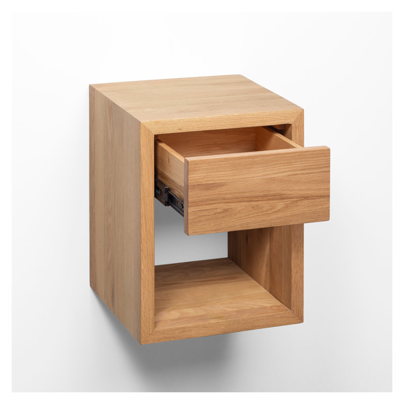 Scandinavian Style Natural Solid Wood Oak Nightstand With 1 Drawer, Brown