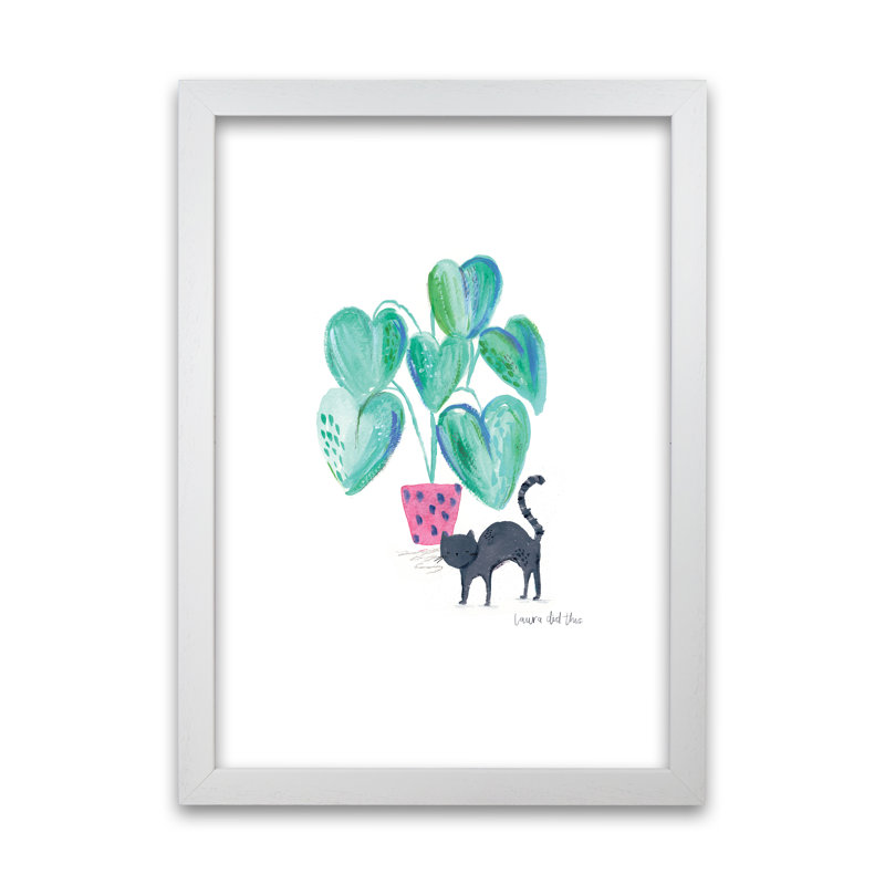 Cat And Hpouse Plant by Laura Irwin - Print, 84cm H x 59.4cm W x 3cm D, White Framed