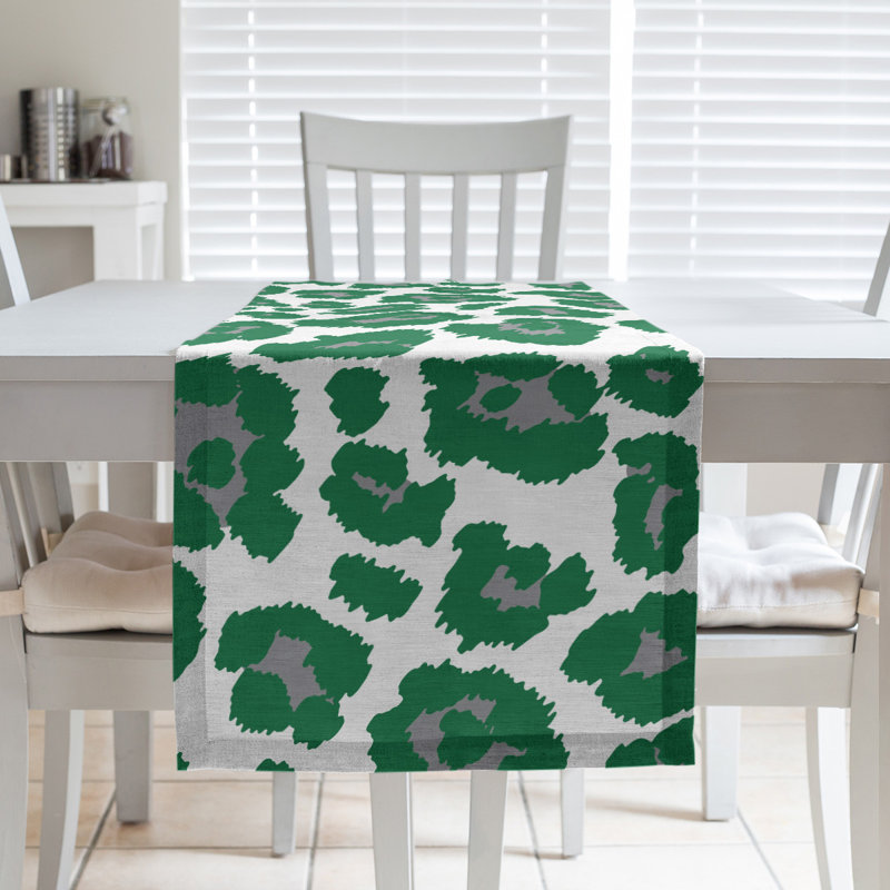 Animal Print Table Runner, 72" x 16", White/Black/Dark Green