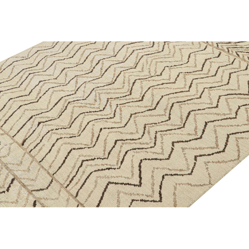 Moroccan Hand Knotted Wool Geometric Area Rug, Beige/Brown/Gold, Rectangle 10' x 14'