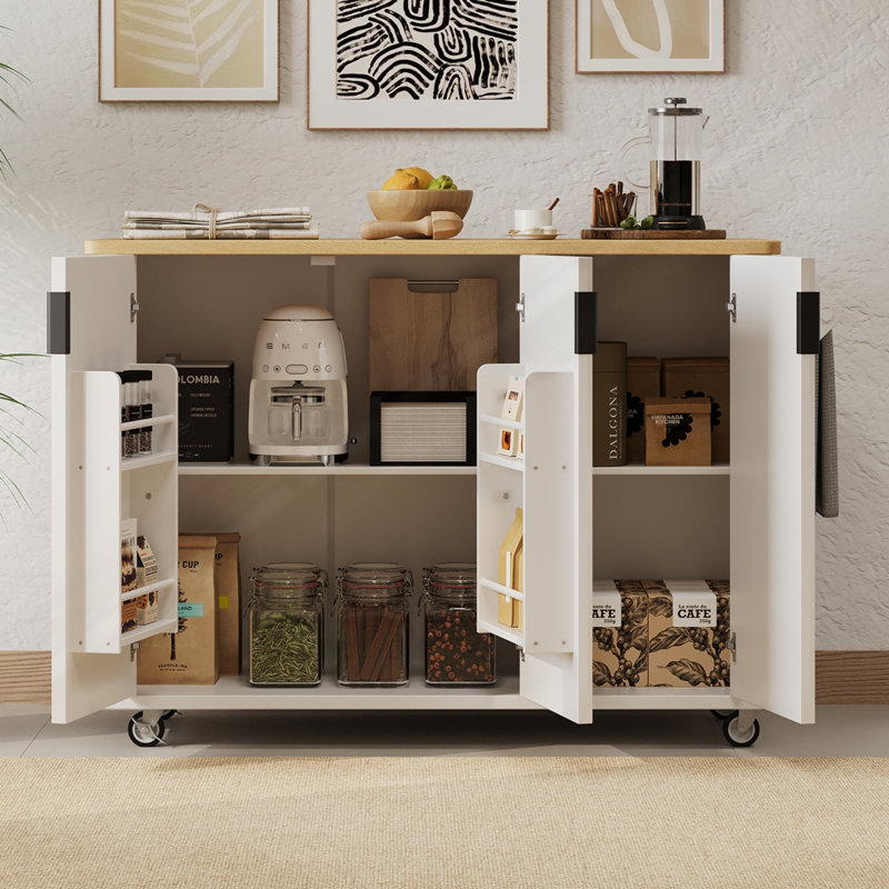 51" Fluted Kitchen Island With Drop Leaf, White