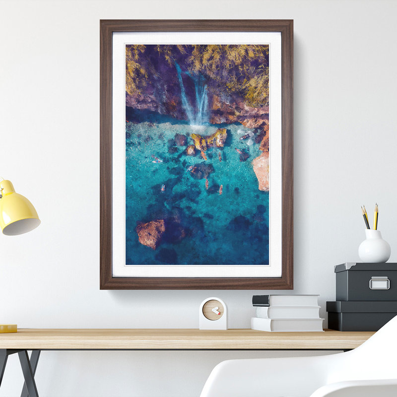 Waterfall in Nerja Spain - Picture Frame Graphic Art, 65cm H x 48cm W x 2cm D, Walnut