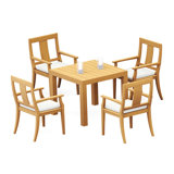 4 Seats 5 Pcs Grade-A Teak Wood Dining Set: 36" Square Table And 4 Osborne Arm Chairs #11OS0804