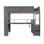 Lit mezzanine double en bois avec bureau et multi, éclairage à DEL, station de charge, rangement gris foncé, éclairage, prise de courant,