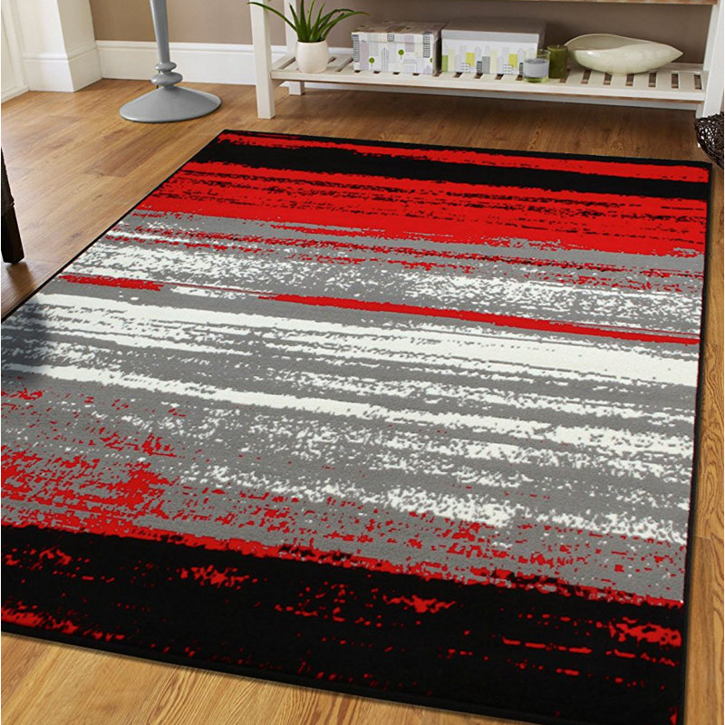 tapis intérieur/extérieur rouge/gris Mckeehan, Rectangulaire 2 pi x 3 pi