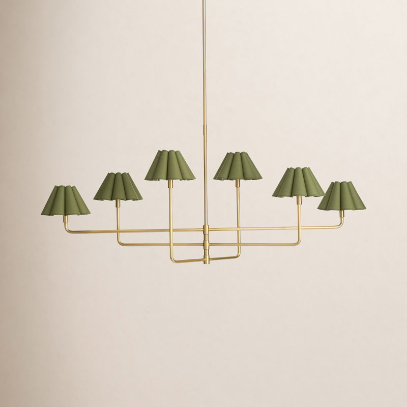 Polly 6-Light Chandelier, Laiton naturel, Vert