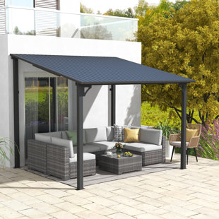 Galvanized Steel Patio Pergola Wall-Mounted With Sloping Roof