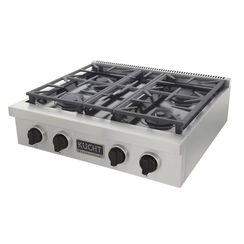 30" 4 Burner Cooktop, Tuxedo Black, Natural Gas