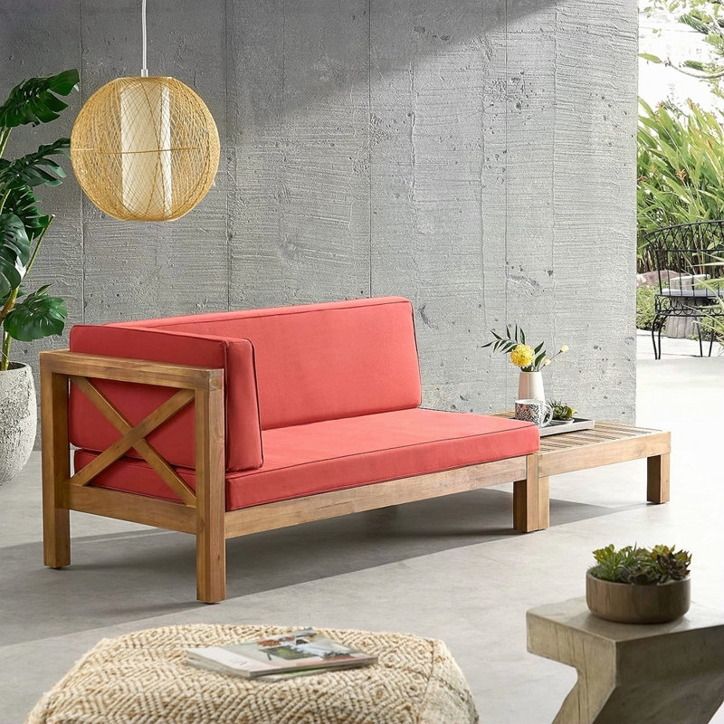 BANC D'ANGLE EN X AVEC TABLE BASSE, Rouge, Brun