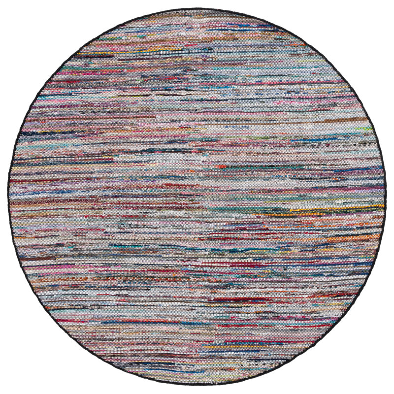 Karlhans Hand Woven Denim/Cotton Rug in Black/Pink, Round 6'