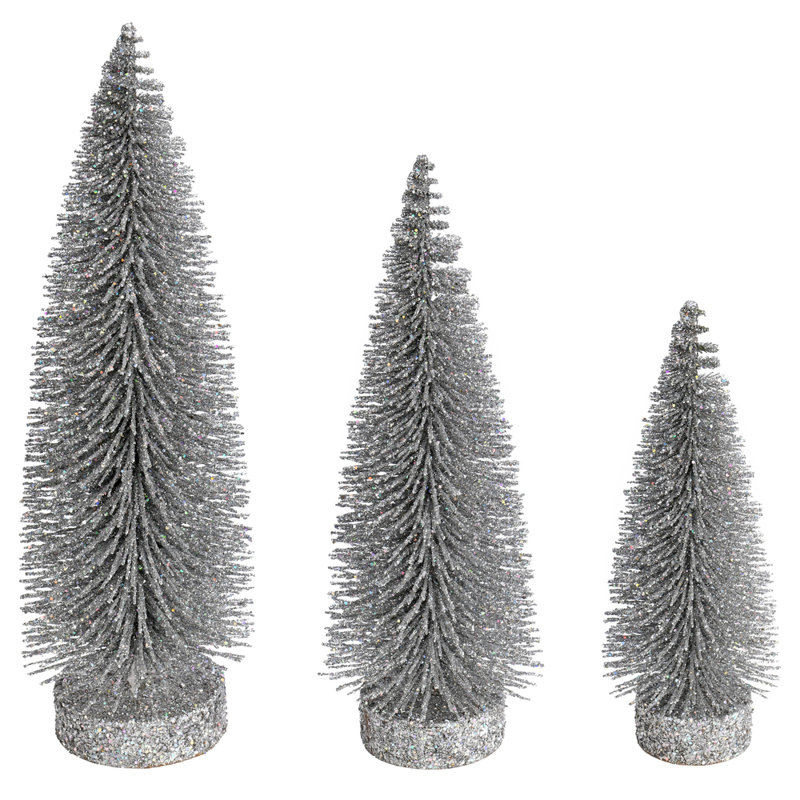 Ensemble de 3 arbres ovales à paillettes argentées 7 "- 9" - 11 "