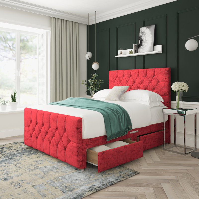 Divan Bed Base, Kingsize (5'), Red, 4 Drawers