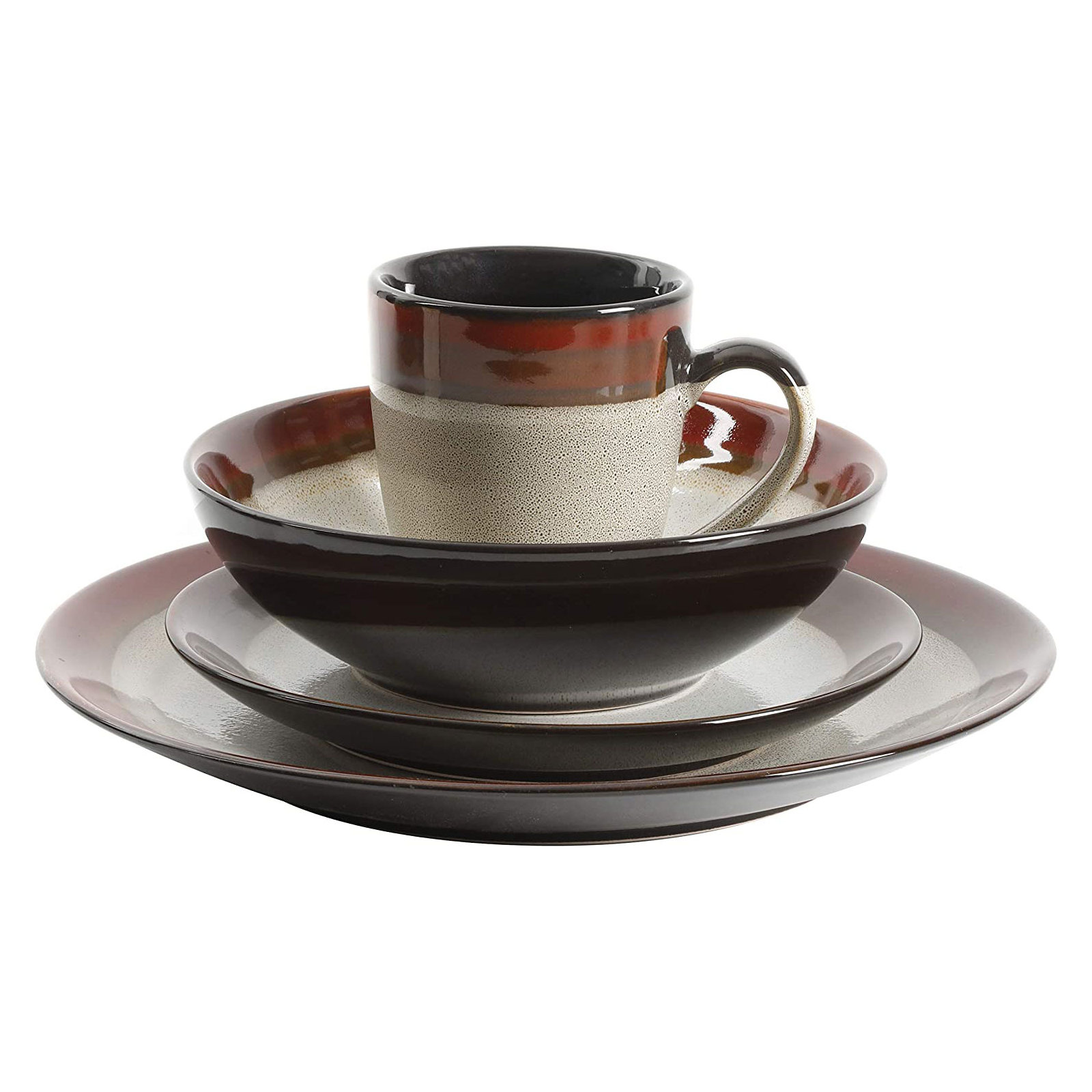 Elite Couture Bands 16-Piece Dinnerware Set, Red