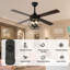 Ventilateur de plafond noir style ferme de 132 cm (52 ​​po) avec cage, 4 lumières et télécommande, ventilateur moderne avec éclairage et moteur CC silencieux réversible à 6 vitesses pour salon