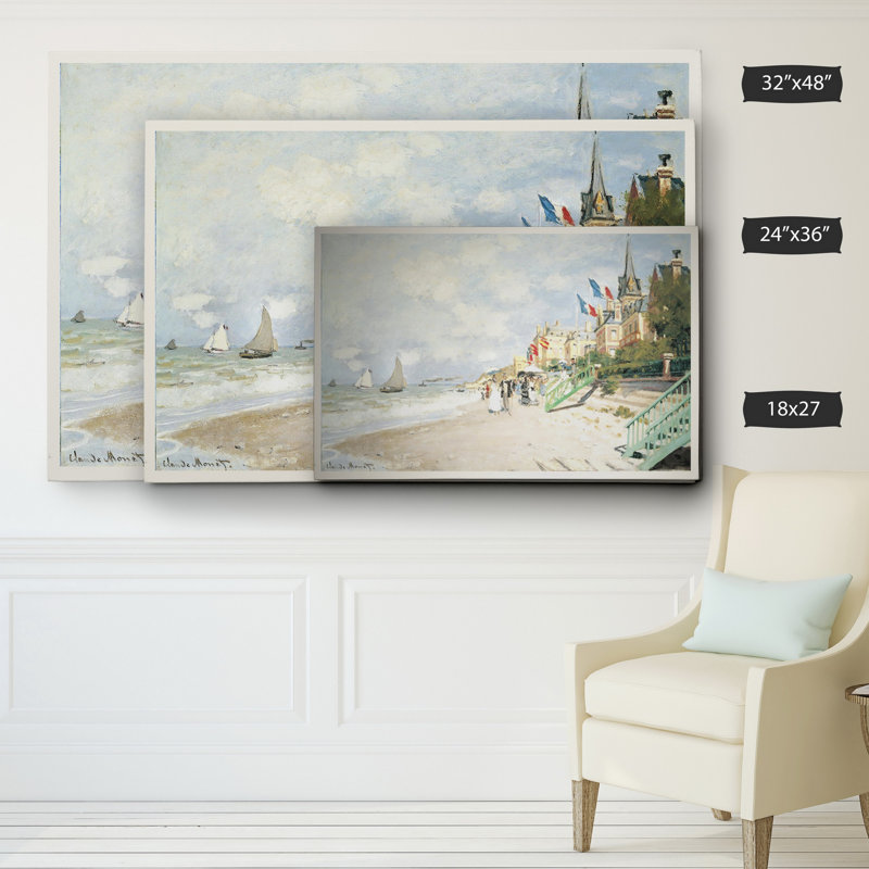 « plage-a-trouville » par claude monet, reproduction d’art sur toile tendue, H 18 po x l 27 po x P 1,5 po