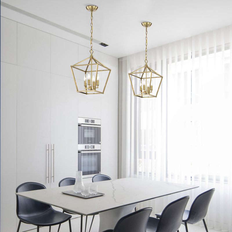 Aspen 4-Light Dimmable Lantern Geometric Chandelier, Gold, 57.5" H x 12" W x 12" D