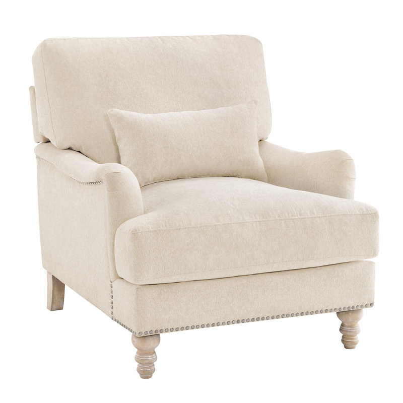 Salom Upholstered Armchair, Warm Beige Polyester/Gray Wood