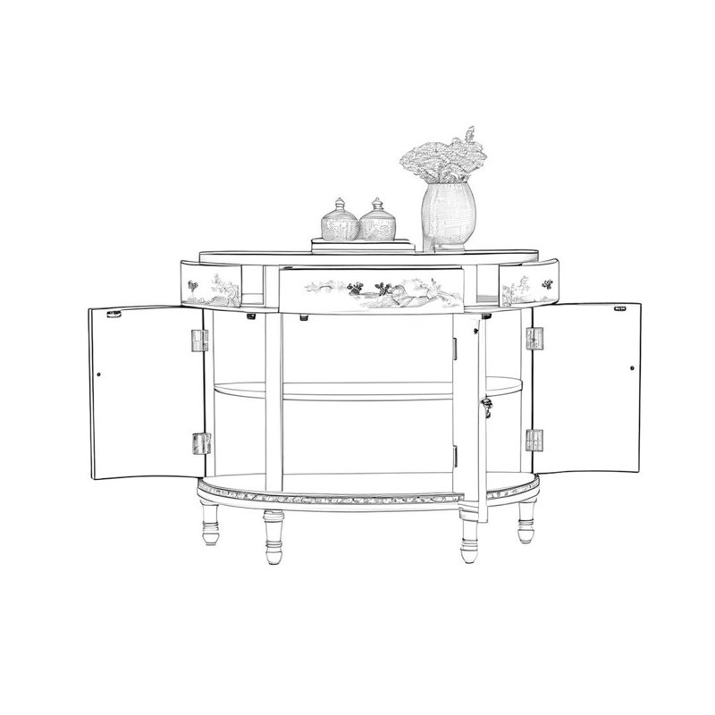 Armoire d'appoint peinte en demi-cercle de style européen, Bleu foncé