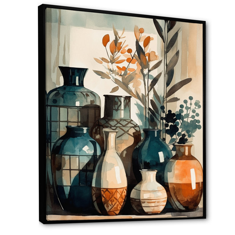 Vase en céramique Roumpini, H 32 po x l 24 po x P 1 po, Cadre flottant noir