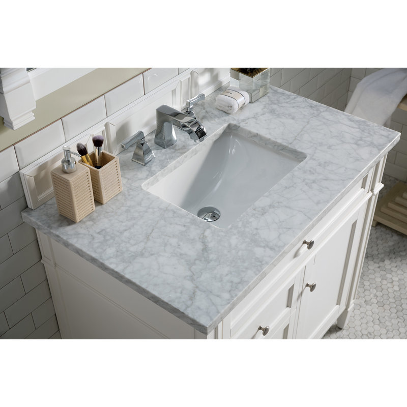 Brittany 36'' W Single Vanity, Carrara White, Bright White, 8" Widespread