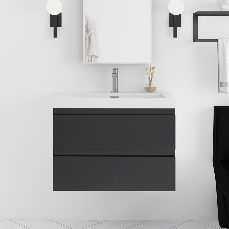 Meuble-lavabo flottant 30 po avec lavabo, Noir, noir, noir, noir