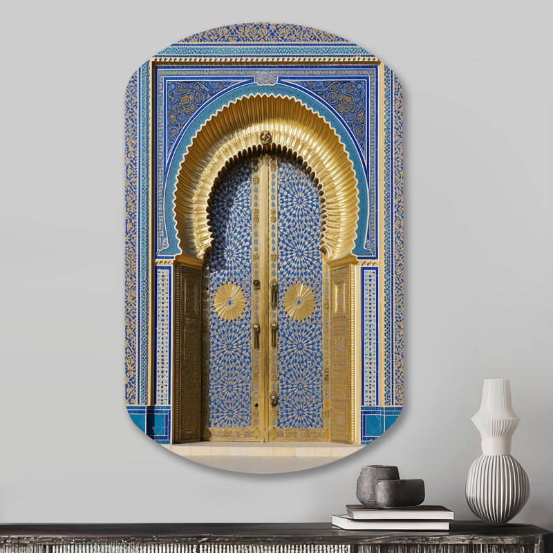 «Morrocco Palace Golden Doors II», art mural asymétrique en métal campagne, H 31 po x l 19 po