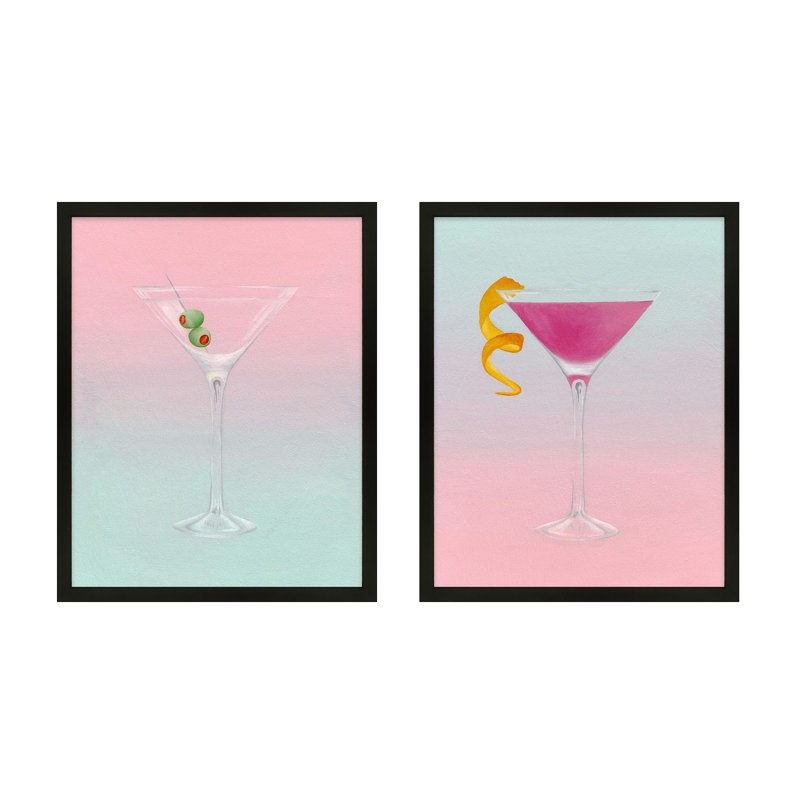 Martini. Set Of 2 Print by Katy Montica, 25" W x 20" H x 1.25" D, Black Framed Paper