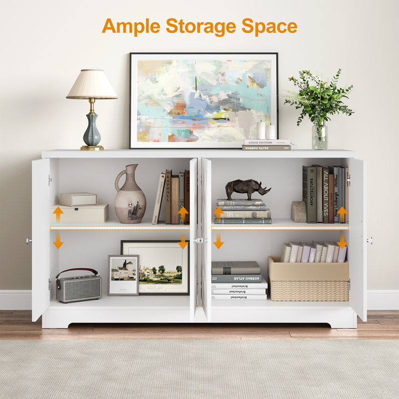Sideboard Cabinet With 4 Doors Set Of 2, White