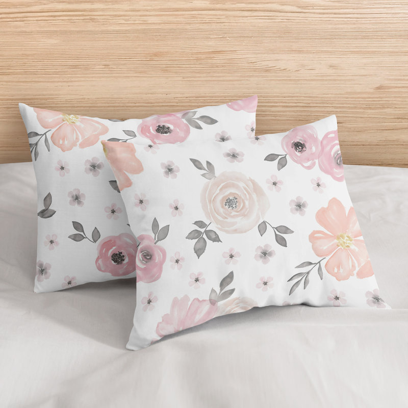 Blush Pink and Grey Floral Cotton Queen Duvet Cover Set
