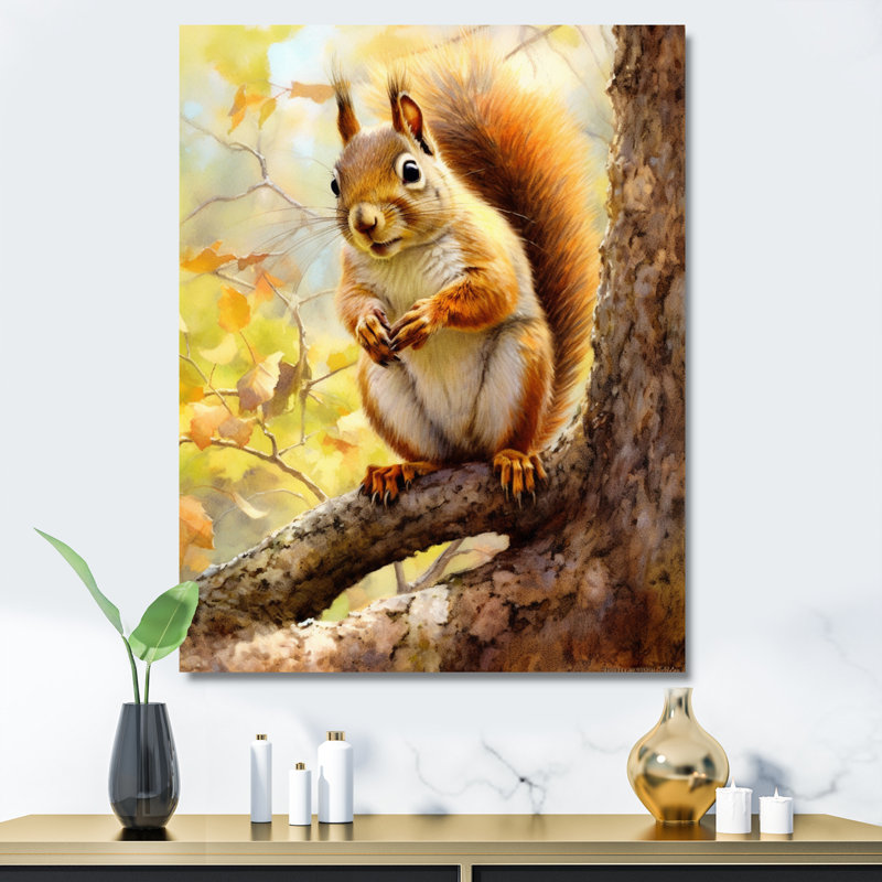 Écureuil vif IV sur toile, H 40 po x l 30 po x P 1,5 po, Toile tendue