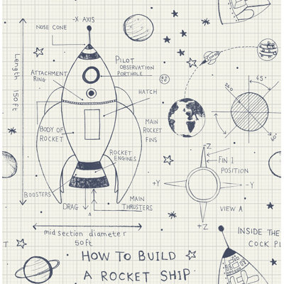 Honea Rocket Ship Washable Wallpaper Roll