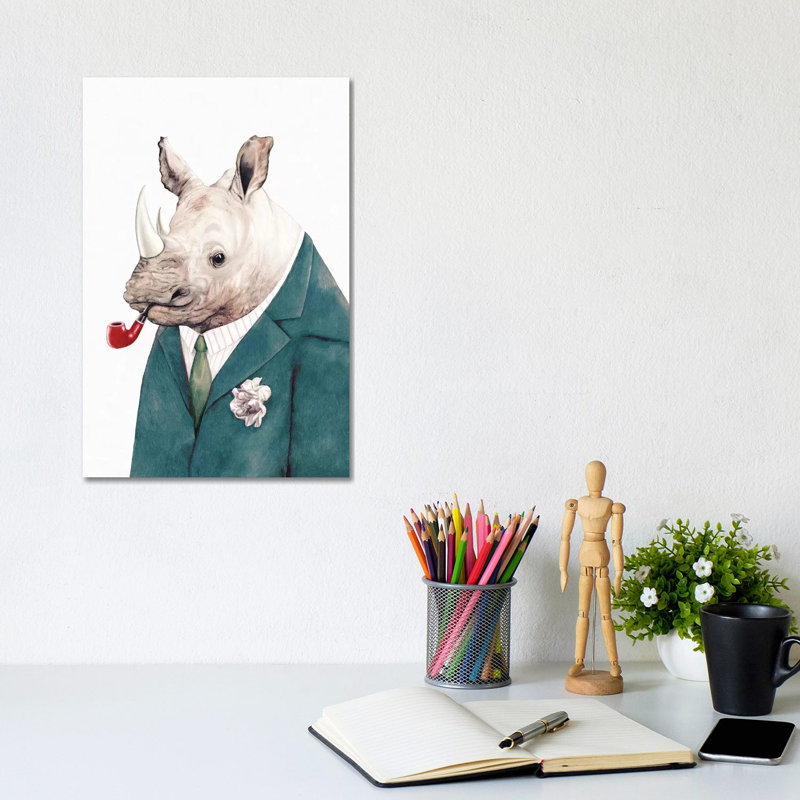 Rhino Green Suit by Animal Crew - Wrapped Canvas Painting, 20.32 cm H x 30.48 cm W x 1.91 cm D