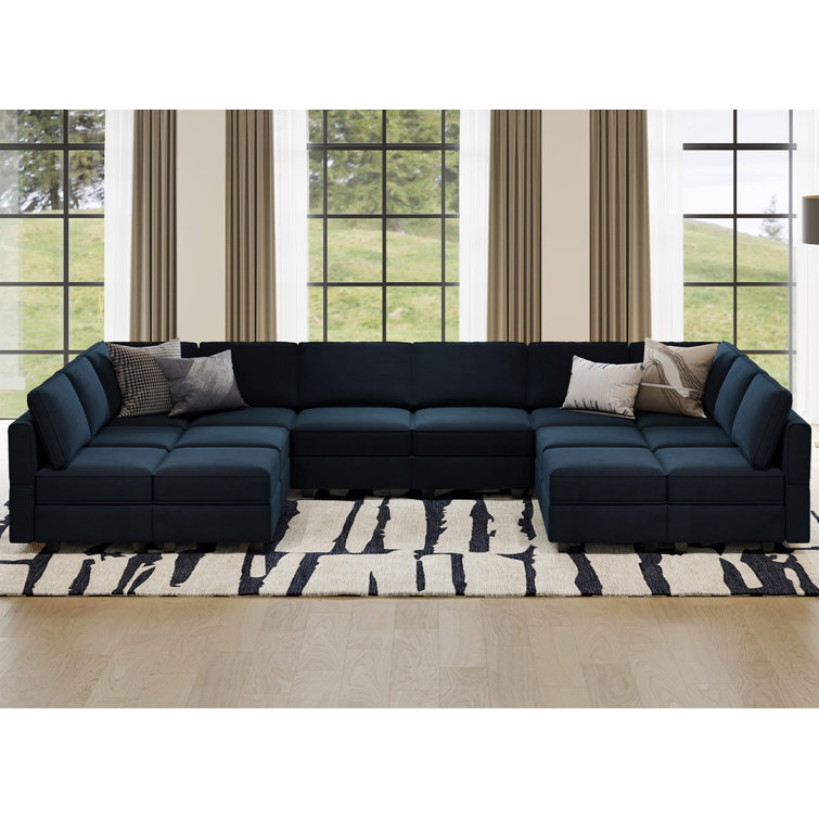 Wylodene 84.7'' Wide Velvet Reversible Modular Corner Sectional ( incomplete Missing 2 boxes) 