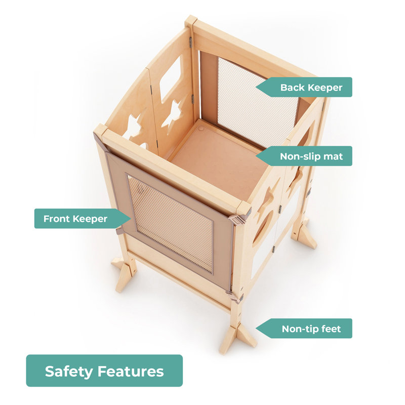 Natural Wooden Foldable Kitchen Helper Toddler Tower