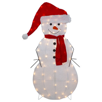 42" Lighted 2D Chenille Snowman In Santa Hat Outdoor Christmas Decoration