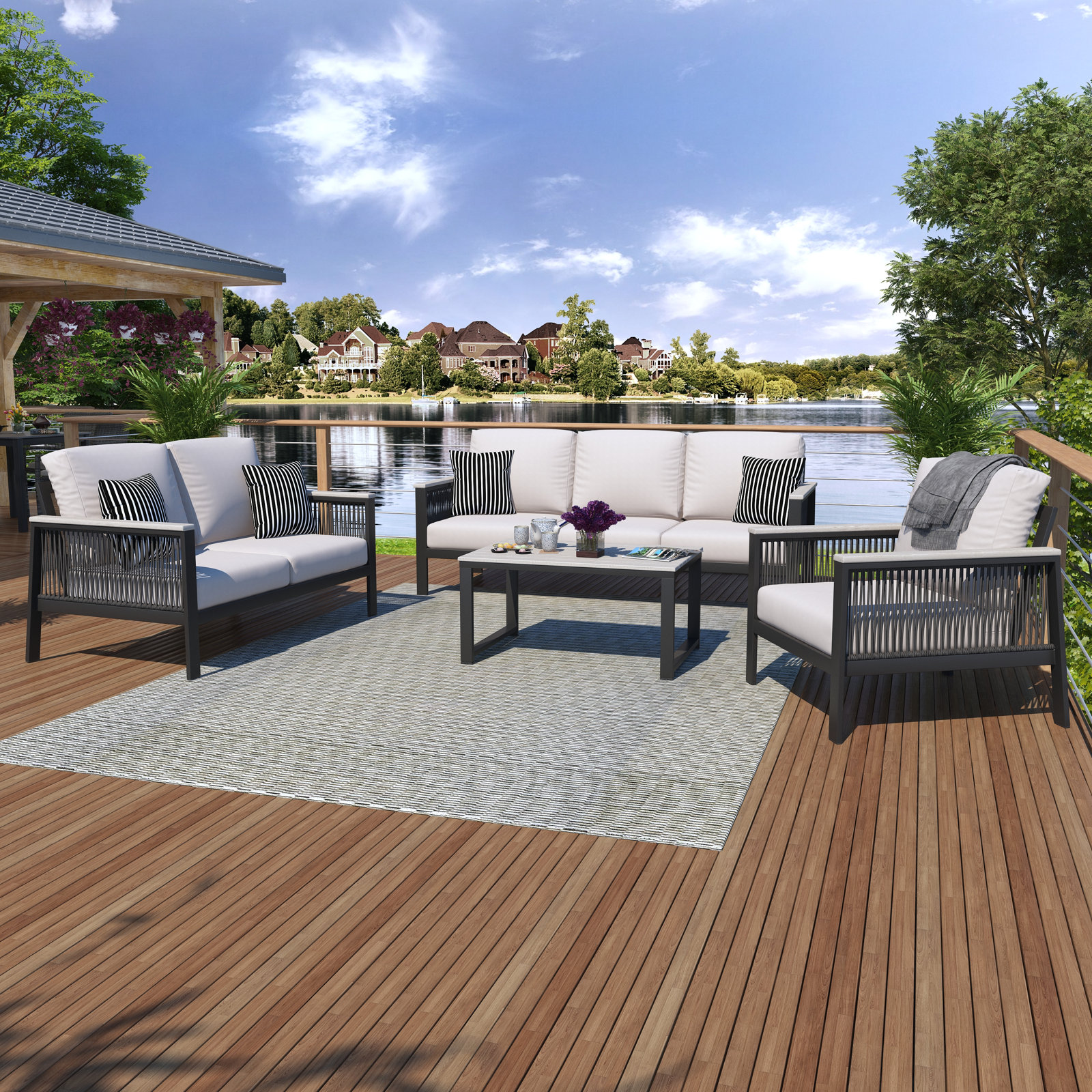 Townsend - Person Patio Conversation Set with Cushions, Canvas White Sunbrella® Canvas