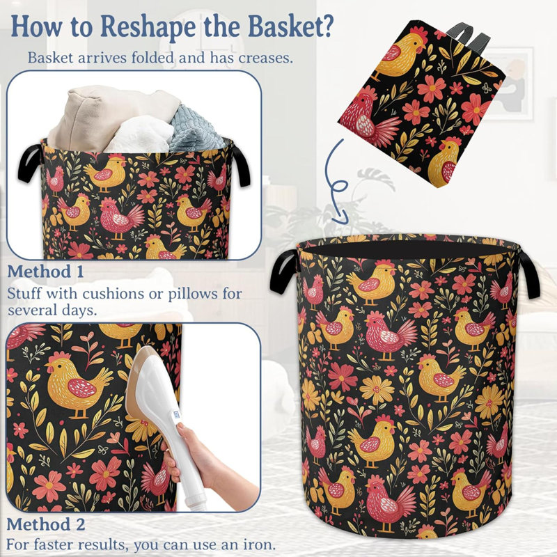 Panier à linge Poulet Coq Panier à linge Oxford Poule à fleurs avec panier à linge pliable