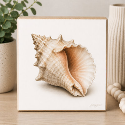 Conch Shell Mini Art Block, 5.5-Inch Square Wood Decorative Sign